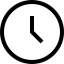 A simple black and white clock icon showing the time as 4:00.