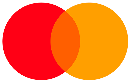 Two overlapping circles, one red on the left and one orange on the right, creating a darker orange area where they intersect on a light gray background.