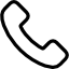 A simple black outline of a classic telephone handset, angled diagonally on a white background.